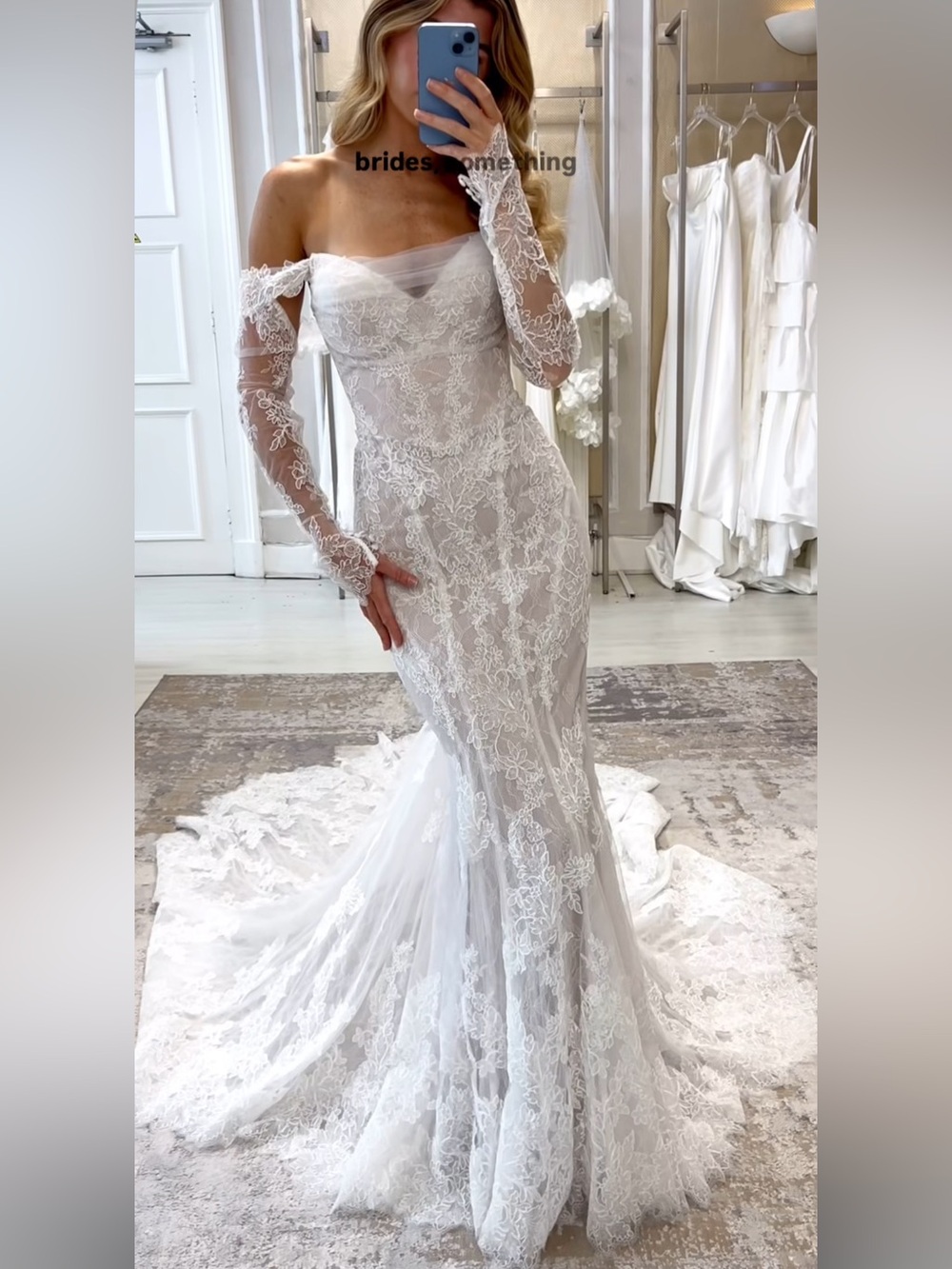 Martina Liana Off-the-Shoulder White Lace Wedding Gown
